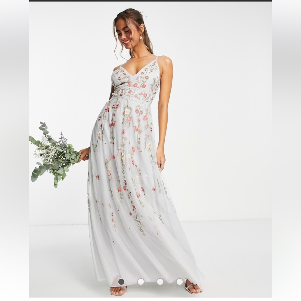 ASOS DESIGN Blue Bridesmaid Floral Embroidered Cami Maxi Dress Size 4